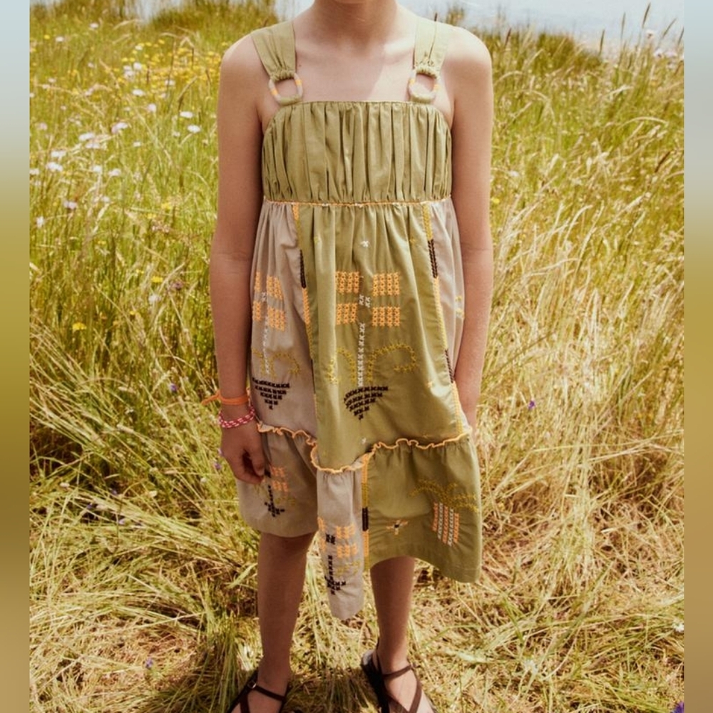 Zara Girls  Embroidered Strappy Dress Sizes 9 and; 11-12 Years Khaki